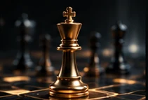 Goldene Schachfigur auf dunklem Brett – strategisches Konzept