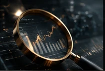 Goldene Lupe über leuchtenden Diagrammen – Analyse