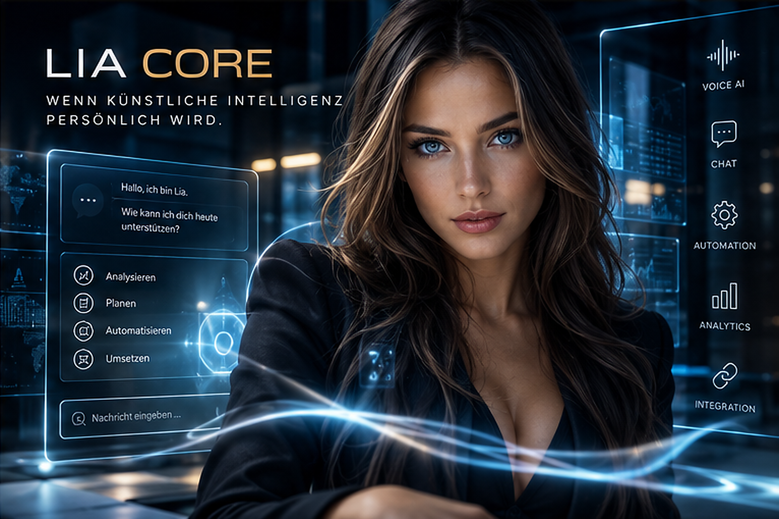 Projektvisual LIA CORE – interaktiver KI-Assistent mit fotorealistischem Avatar